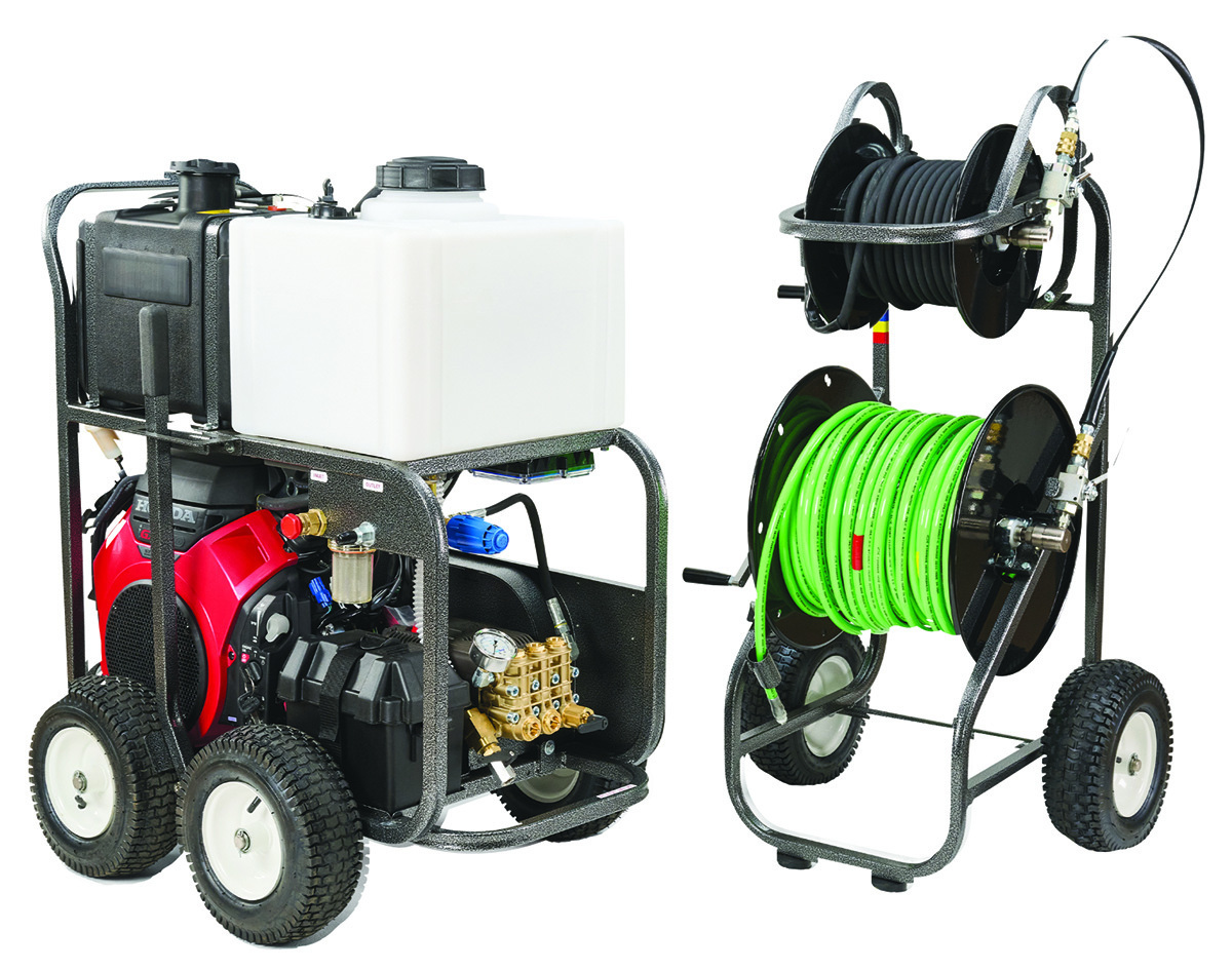 Portable Sewer Jetting Hose Reel w/ Gauge + Nozzle Holders, 4000 psi